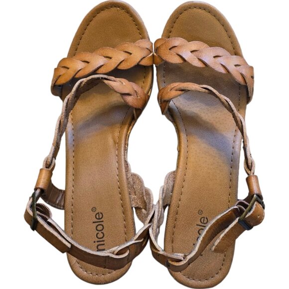 NICOLE  Brown Braided Cork Wedge Platform Sandals sz 8 - Picture 3 of 10